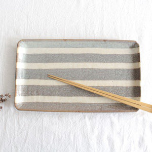 Rectangle Plate Gray Stripes | Sushi Plate Mino Ware-TOP