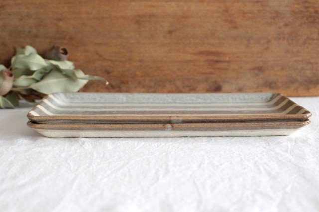 Rectangle Plate Gray Stripes | Sushi Plate Mino Ware-Detail2