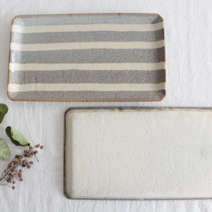 Rectangle Plate Gray Stripes | Sushi Plate Mino Ware-Detail3