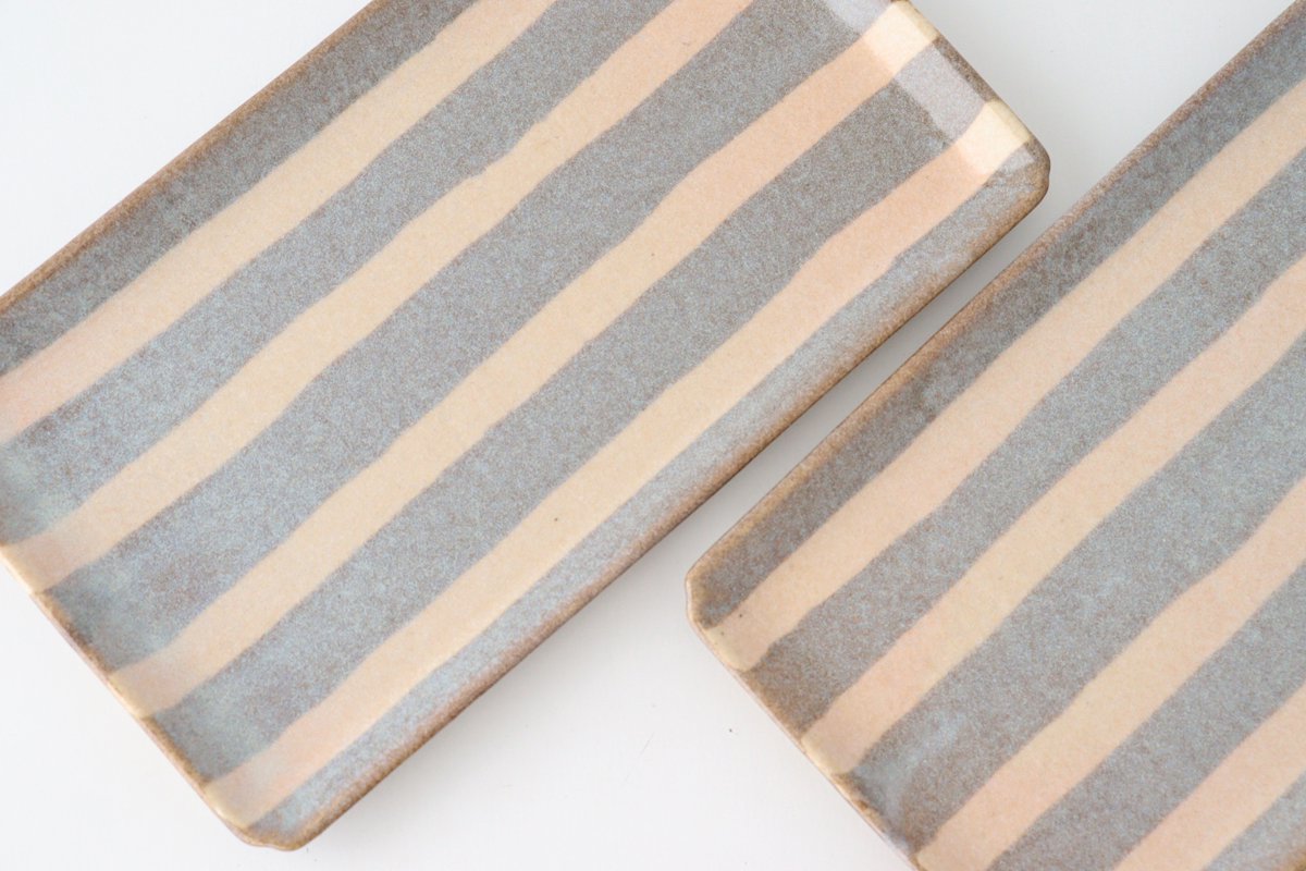 Rectangle Plate Gray Stripes | Sushi Plate Mino Ware-Detail4
