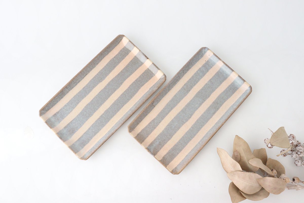Rectangle Plate Gray Stripes | Sushi Plate Mino Ware-Detail6