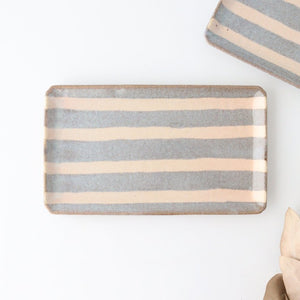 Rectangle Plate Gray Stripes | Sushi Plate Mino Ware-Detail7