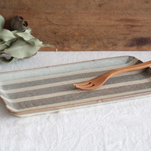 Rectangle Plate Gray Stripes | Sushi Plate Mino Ware-Detail8