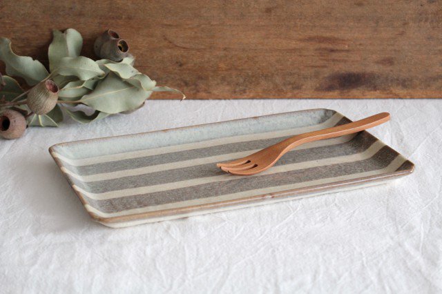 Rectangle Plate Gray Stripes | Sushi Plate Mino Ware-Detail8