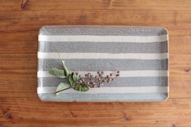 Rectangle Plate Gray Stripes | Sushi Plate Mino Ware-Detail9