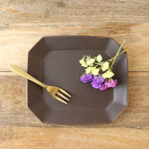 Furutani Seitosho Rust Glaze Octagonal Cake Plate  | Sushi Plate-TOP