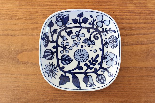 Square Plate Fower Parade Small | Sushi Plate Hasami Ware-TOP