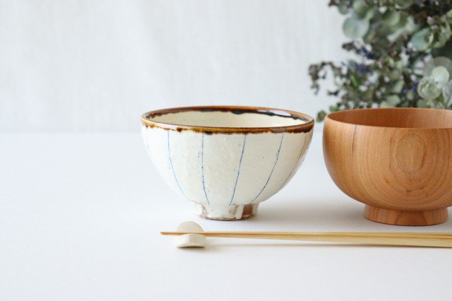 Furutani Seitosho Rice Bowl Blue Stripe | Shigaraki Ware