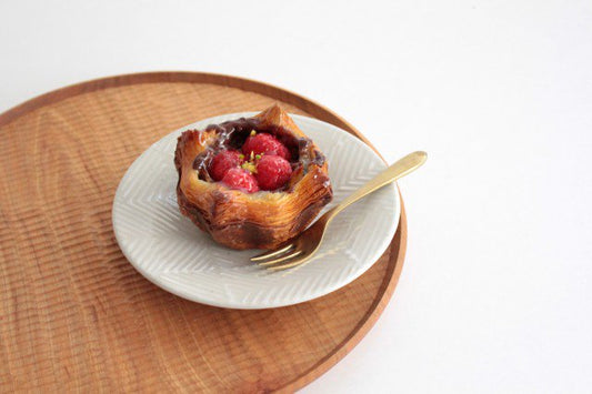 ORIME Round Plate Herringbone White 12cm/4.7in | Hasami Ware-TOP