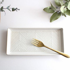 ORIME Rectangle Plate Herringbone White | Sushi Plate Hasami Ware-TOP