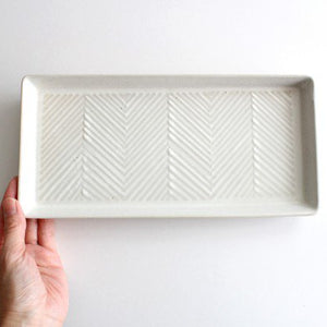 ORIME Rectangle Plate Herringbone White | Sushi Plate Hasami Ware-Detail2