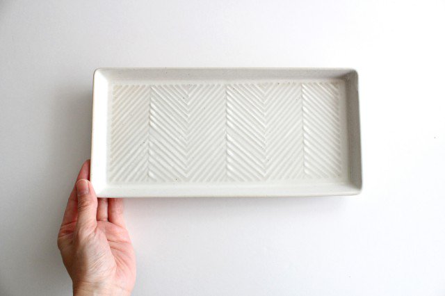 ORIME Rectangle Plate Herringbone White | Sushi Plate Hasami Ware-Detail2