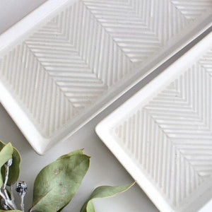 ORIME Rectangle Plate Herringbone White | Sushi Plate Hasami Ware-Detail3