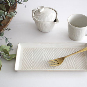 ORIME Rectangle Plate Herringbone White | Sushi Plate Hasami Ware-Detail6
