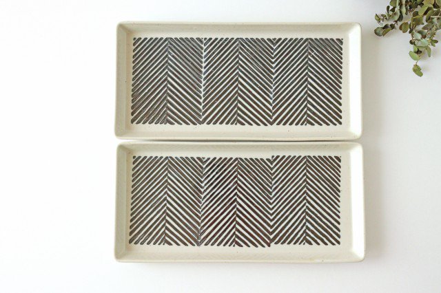 ORIME Rectangle Plate Herringbone Brown | Sushi Plate Hasami Ware-Detail11