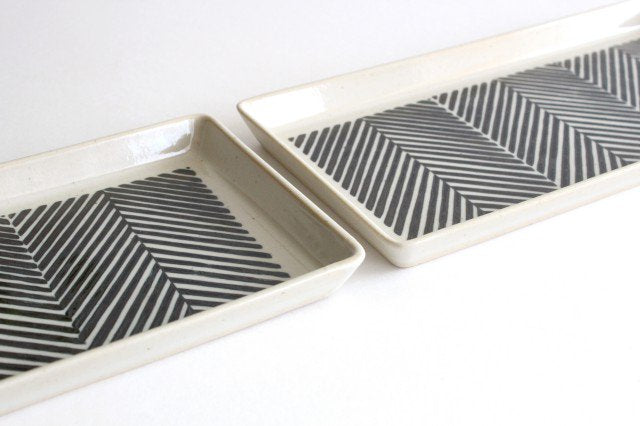 ORIME Rectangle Plate Herringbone Brown | Sushi Plate Hasami Ware-Detail12
