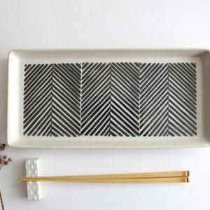 ORIME Rectangle Plate Herringbone Brown | Sushi Plate Hasami Ware-Detail4