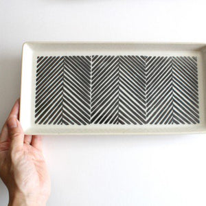 ORIME Rectangle Plate Herringbone Brown | Sushi Plate Hasami Ware-Detail8