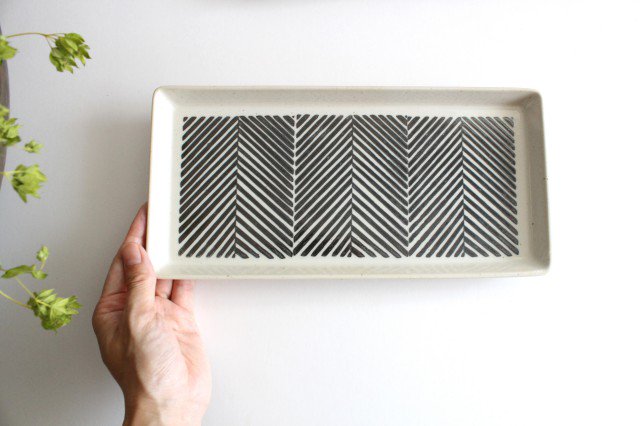 ORIME Rectangle Plate Herringbone Brown | Sushi Plate Hasami Ware-Detail8