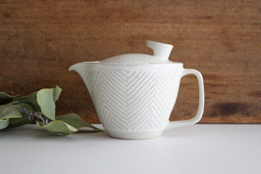 ORIME Japanese Teapot Herringbone White Small | Kyusu Hasami Ware-TOP