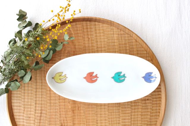 Harekutani Oval Plate Bird L | Kutani Ware-TOP