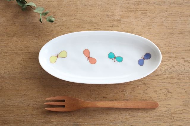 Harekutani Oval Plate Butterfly L | Kutani Ware-Detail2