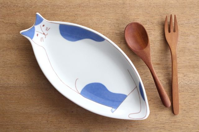 Harekutani Cat Plate Blue | Kutani Ware