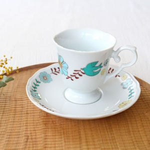 Harekutani Cup and Saucer Flower and Bird | Kutani Ware-TOP