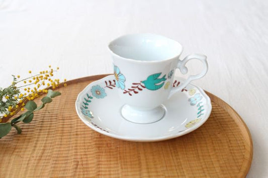 Harekutani Cup and Saucer Flower and Bird | Kutani Ware-TOP