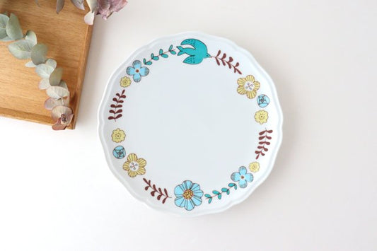 Harekutani Flower and Bird Plate Blue | Kutani Ware-TOP