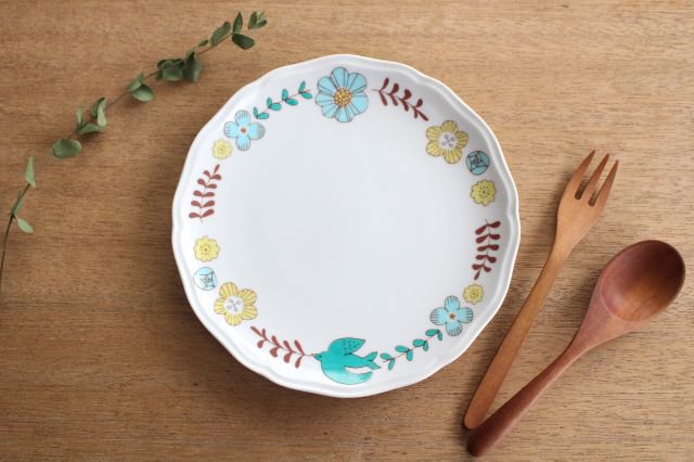 Harekutani Flower and Bird Plate Blue | Kutani Ware