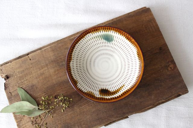 Small Round Plate Tobikanna Brown and Green 12cm/4.7in | Koishiwara Ware