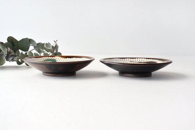 Small Round Plate Tobikanna Brown and Green 12cm/4.7in | Koishiwara Ware