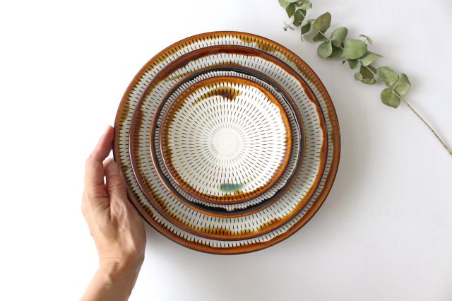 Small Round Plate Tobikanna Brown and Green 12cm/4.7in | Koishiwara Ware