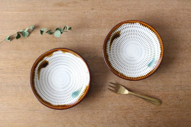 Small Round Plate Tobikanna Brown and Green 12cm/4.7in | Koishiwara Ware