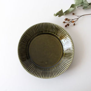Koyo Kiln Round Deep Plate Shinogi Olive 16.5cm/6.5in | Arita Ware-TOP