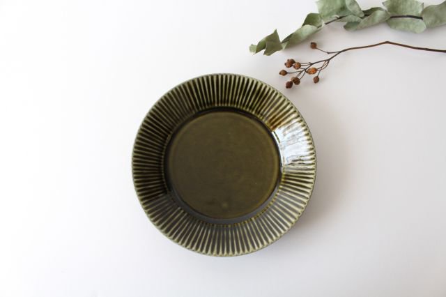 Koyo Kiln Round Deep Plate Shinogi Olive 16.5cm/6.5in | Arita Ware-TOP