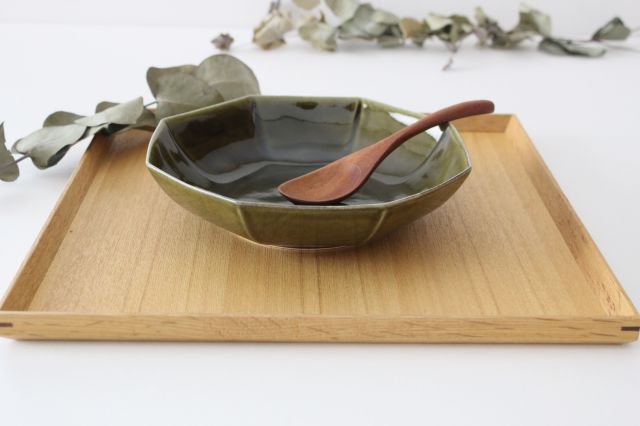 Koyo Kiln Octagonal Flat Bowl Olive | Serving Bowl Arita Ware