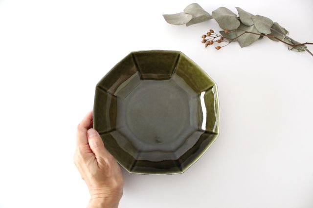 Koyo Kiln Octagonal Flat Bowl Olive | Serving Bowl Arita Ware