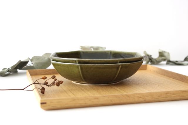 Koyo Kiln Octagonal Flat Bowl Olive | Serving Bowl Arita Ware