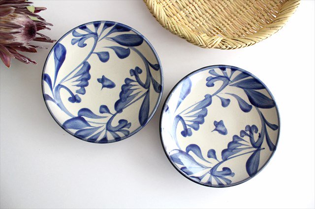 Toshin Kiln Round Plate Blue Arabesque 15cm/5.9in | Tsuboya Ware Yachimun-Detail6