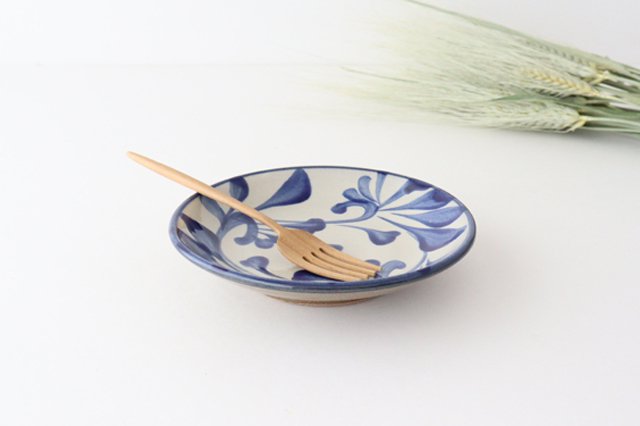 Toshin Kiln Round Plate Blue Arabesque 15cm/5.9in | Tsuboya Ware Yachimun-Detail7