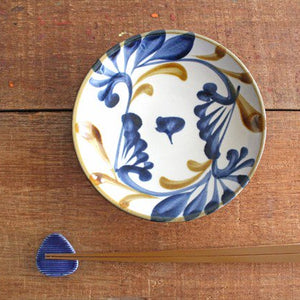 Toshin Kiln Round Plate Blue&Brown Arabesque 15cm/5.9in | Tsuboya Ware Yachimun-Detail2