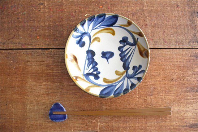 Toshin Kiln Round Plate Blue&Brown Arabesque 15cm/5.9in | Tsuboya Ware Yachimun-Detail2