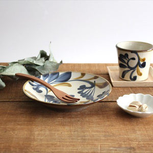 Toshin Kiln Round Plate Blue&Brown Arabesque 15cm/5.9in | Tsuboya Ware Yachimun-Detail11