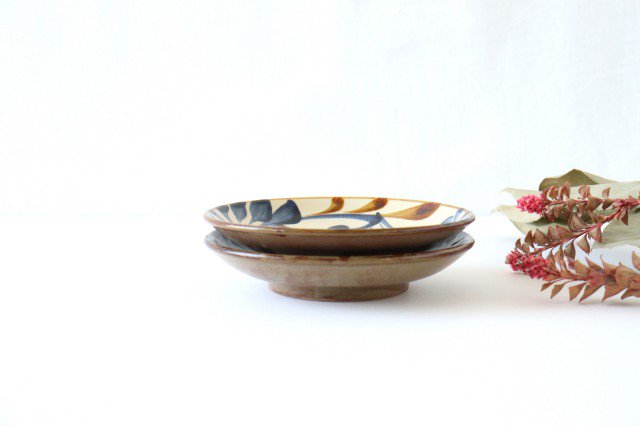 Toshin Kiln Round Plate Blue&Brown Arabesque 15cm/5.9in | Tsuboya Ware Yachimun-Detail3