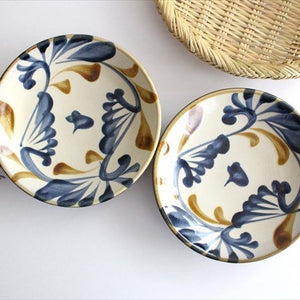 Toshin Kiln Round Plate Blue&Brown Arabesque 15cm/5.9in | Tsuboya Ware Yachimun-Detail4