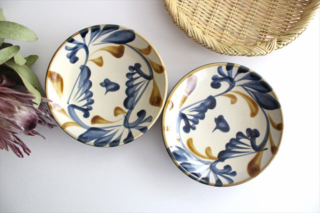 Toshin Kiln Round Plate Blue&Brown Arabesque 15cm/5.9in | Tsuboya Ware Yachimun-Detail4