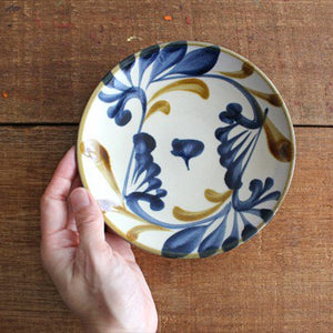 Toshin Kiln Round Plate Blue&Brown Arabesque 15cm/5.9in | Tsuboya Ware Yachimun-Detail5