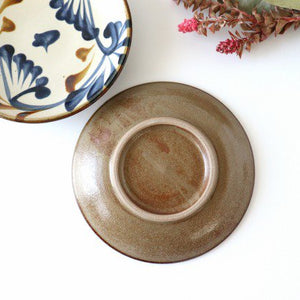 Toshin Kiln Round Plate Blue&Brown Arabesque 15cm/5.9in | Tsuboya Ware Yachimun-Detail6
